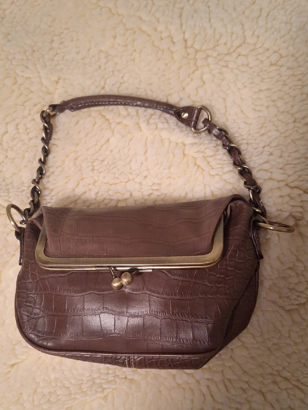 TOMMY HILLFIGER OLD Classic Croc-Embossed Brown Shoulder Bag